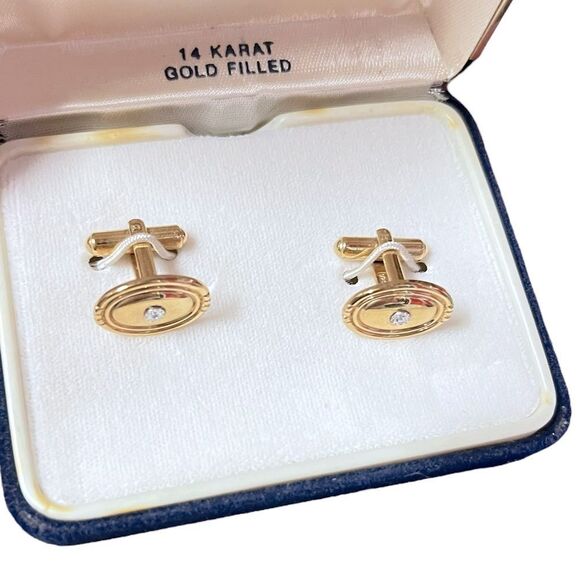 Vintage L’aiglon 14K GF Diamond Cufflinks - Picture 2 of 4
